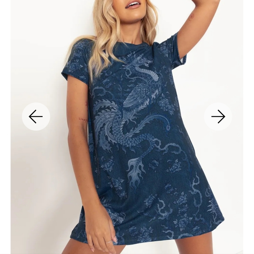 Blackmilk Dragon Rising Denim Swing Tee Dress - Limited